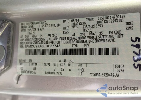 2014 Ford Escape Titanium из США, поврежденный, VIN 1FMCU9JX6EUE37742